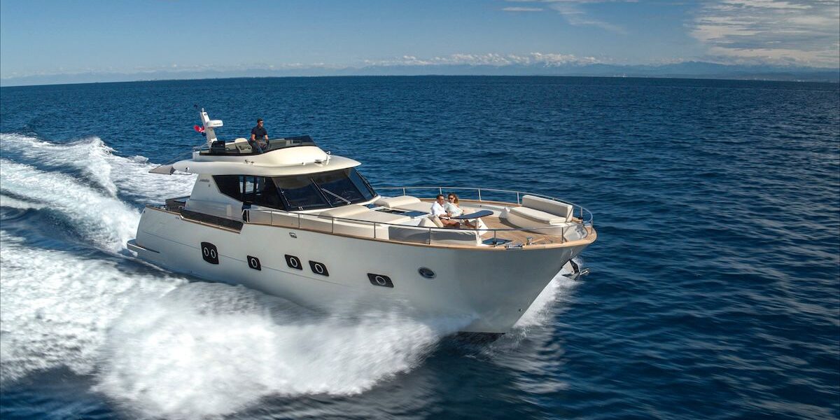 Yacht direct from shipyard cruising at sea Yacht direct from shipyard cruising at sea