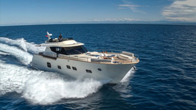 Yacht direct from shipyard cruising at sea