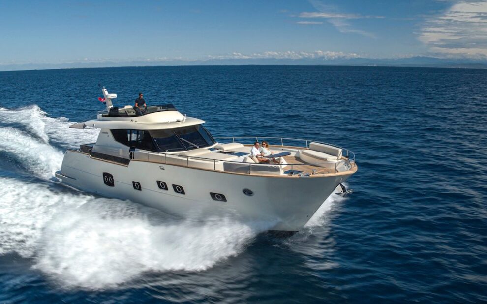 Yacht direct from shipyard cruising at sea