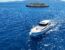 Luxury motor yacht cruising off a Croatian island