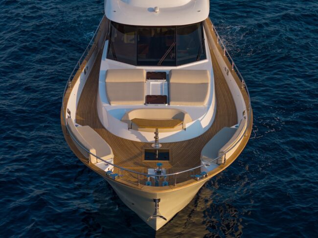 From Boat Show Inspiration to Your Own Yacht: A Buyer’s Guide Bow deck of a motor yacht seen from above