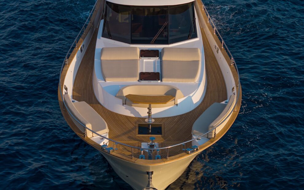 Bow deck of a motor yacht seen from above