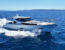 White motor yacht cruising across blue water